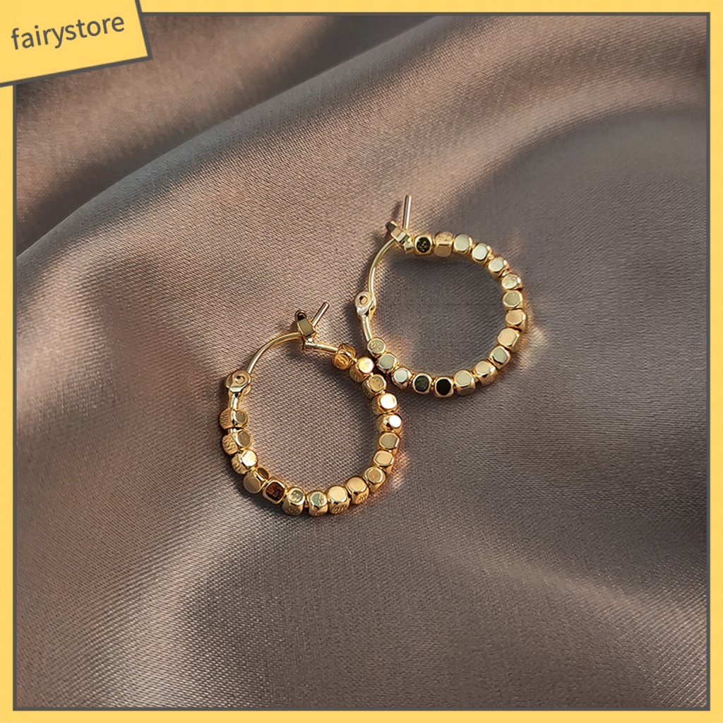 1 Đôi Bông Tai Hình Tròn / Vuông Bằng Kim Loại Thời Trang Công Sở Cho Nữ