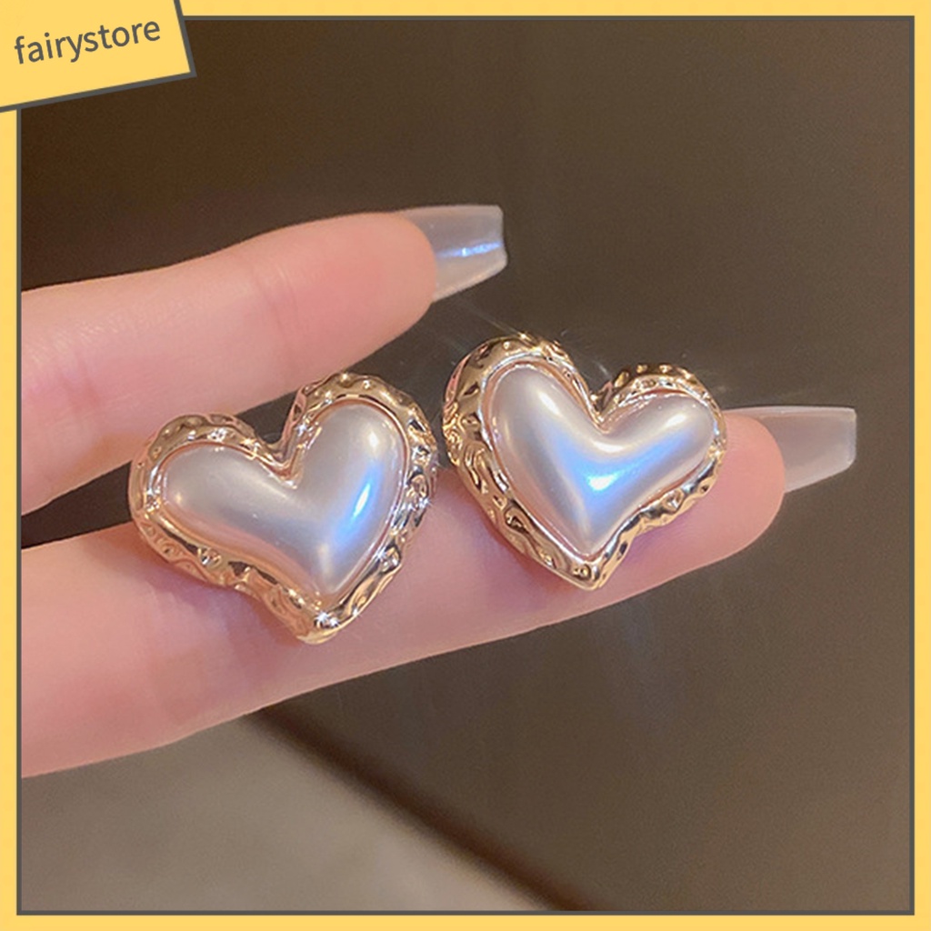 Bông Tai Hình Trái Tim Màu Gradient Đính Ngọc Trai Giả Sang Trọng Thời Trang Cho Nữ