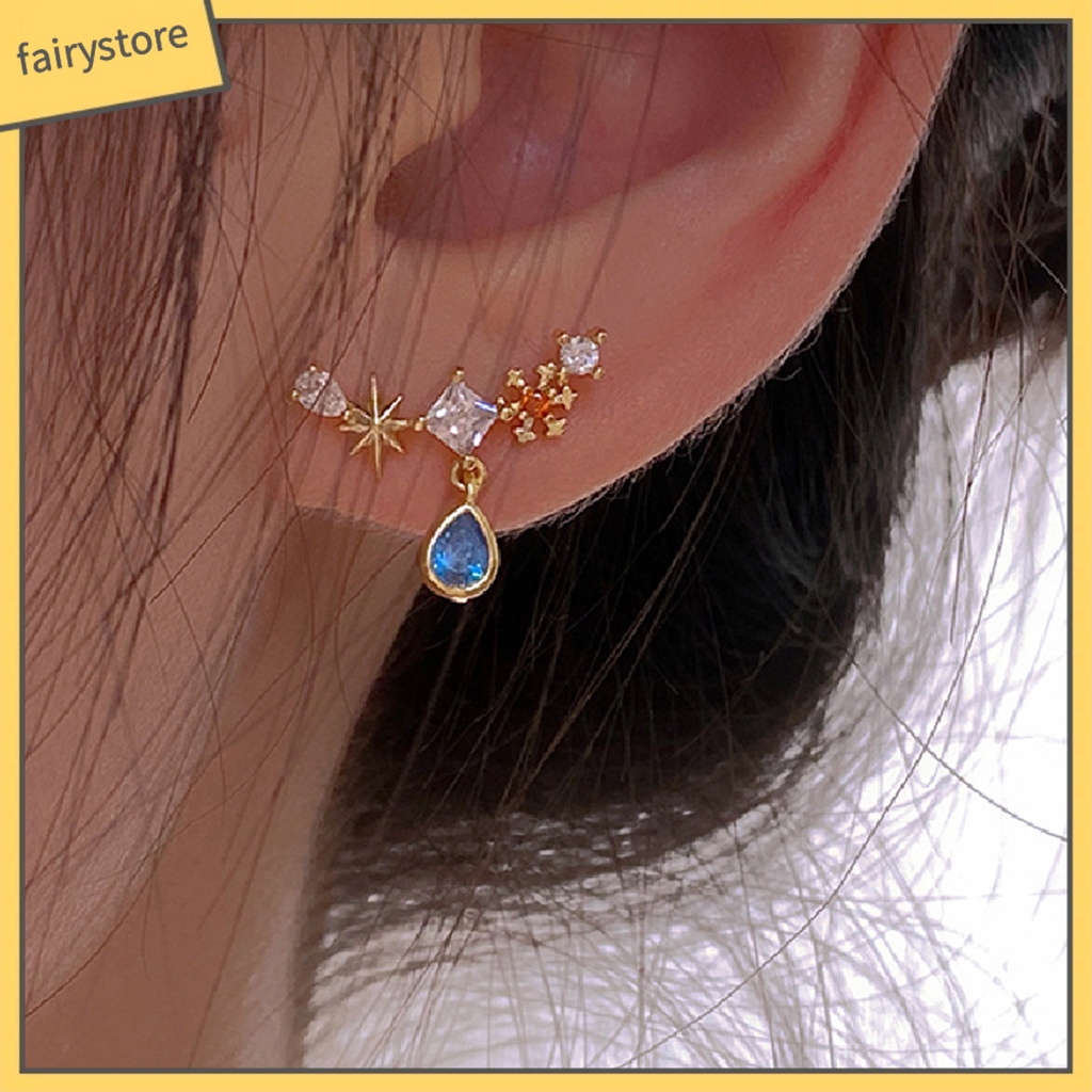 Vòng cổ / Bông Tai Đính Đá Zircon Hình Giọt Nước Màu Bạc / Xanh Dương Phong Cách Vintage Thời Trang Mùa Hè Cho Nữ