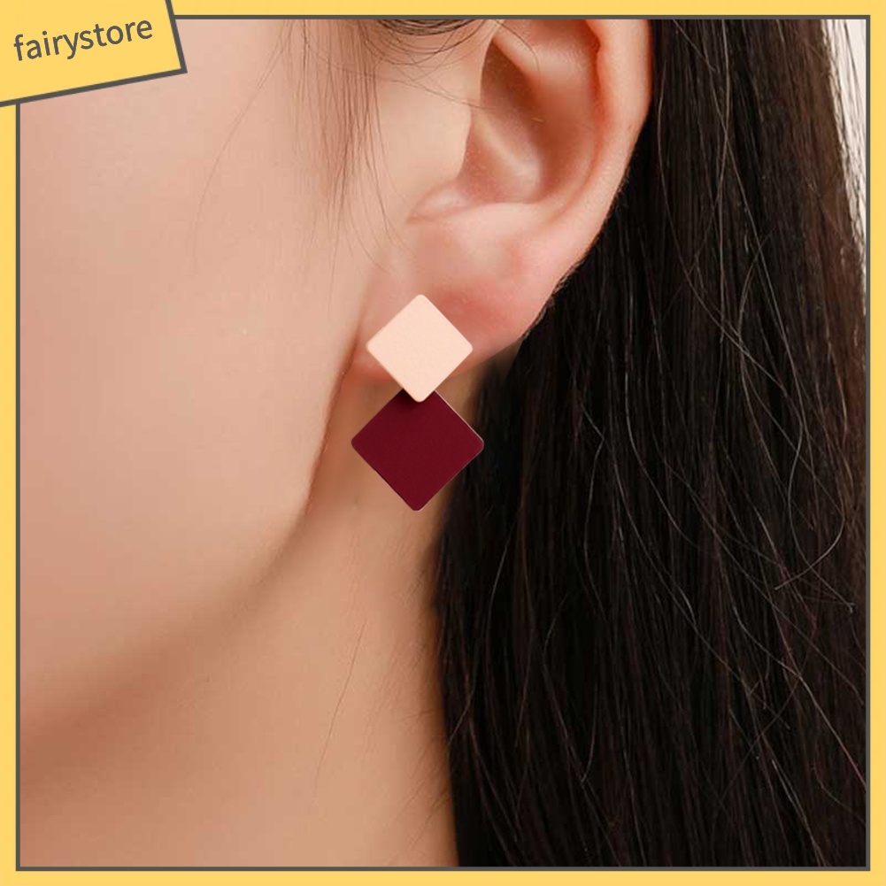 Set 2 Đôi Khuyên Tai Hình Khối Vuông Nhiều Màu Sắc Thời Trang Dành Cho Nữ