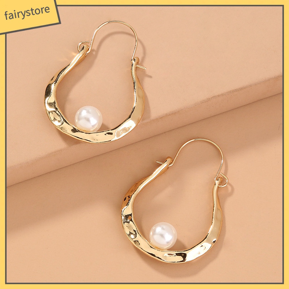 Bông Tai Chữ U Đính Ngọc Trai Giả Bằng Hợp Kim Đơn Giản Thời Trang Dành Cho Nữ