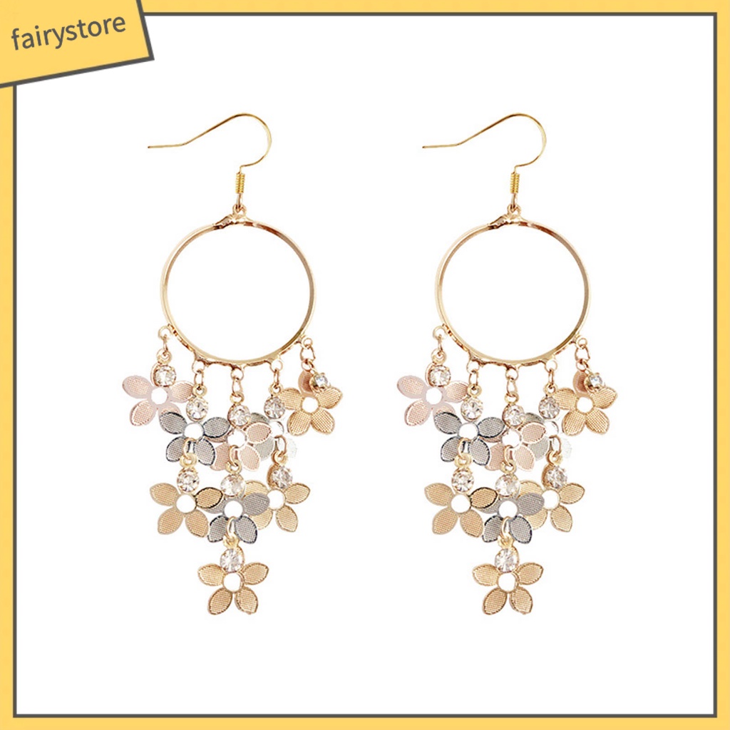 1 Đôi Bông Tai Hình Hoa Đính Đá Zircon Lấp Lánh Phong Cách Bohemian