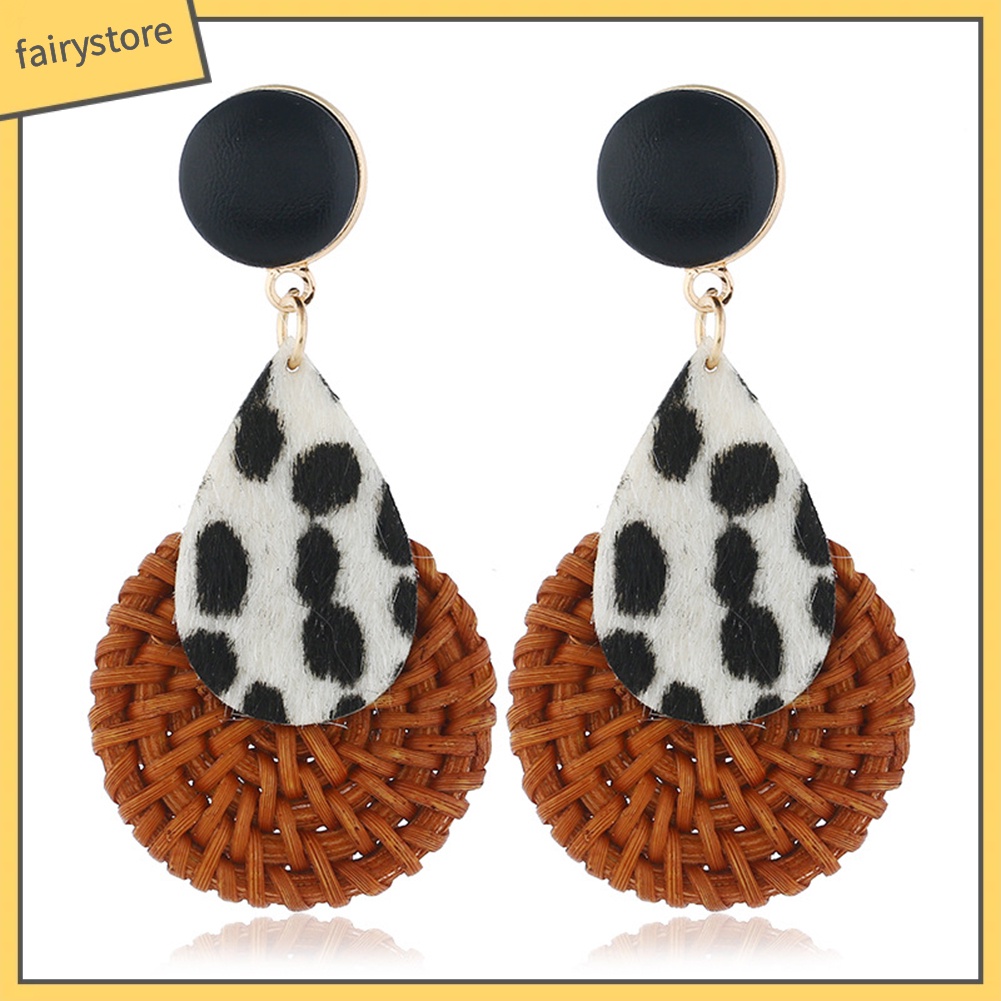 Bông Tai Dáng Dài Bằng Tre Họa Tiết Da Báo Thời Trang