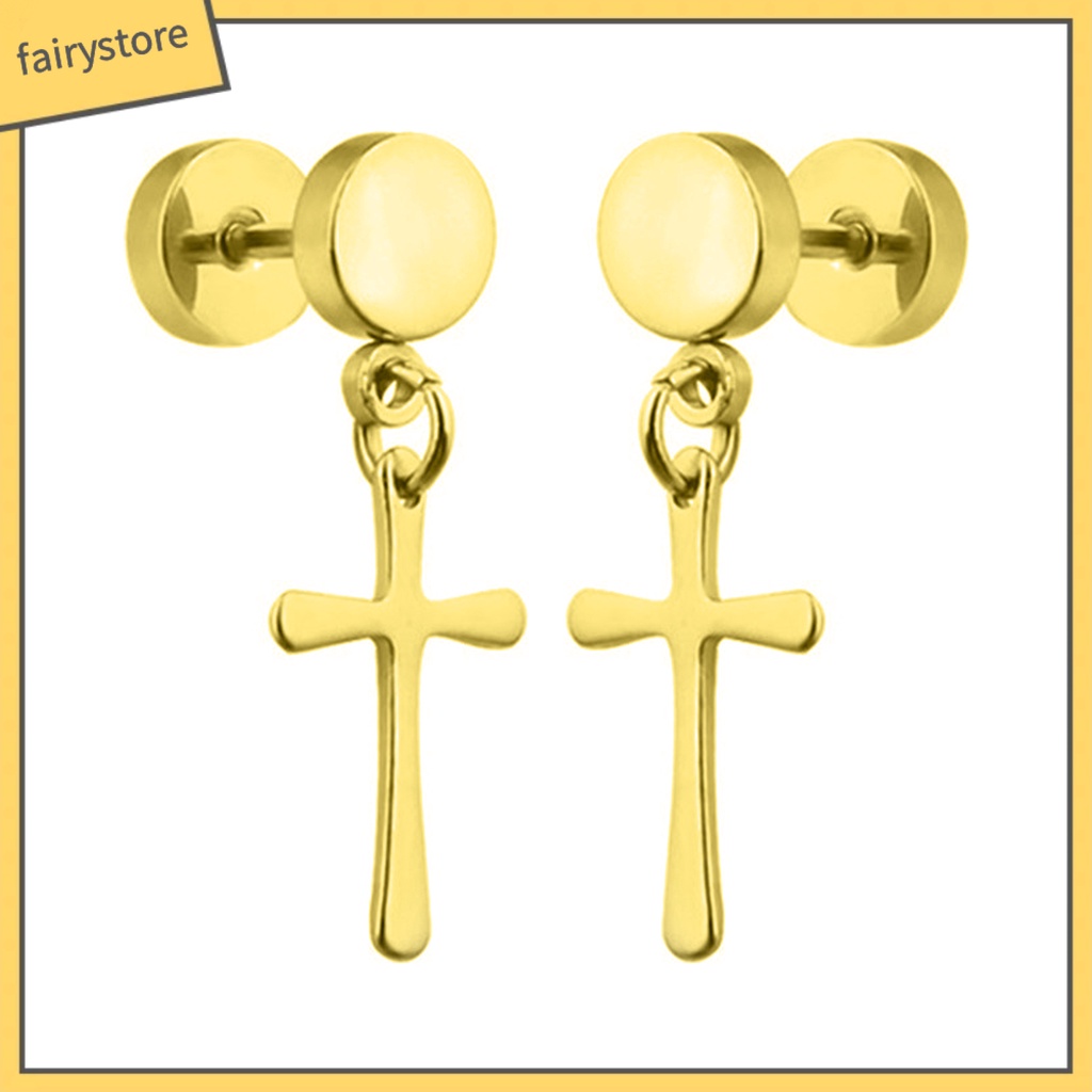 1 Đôi Bông Tai Treo Hình Chữ Thập Màu Sắc Trơn Dành Cho Nam Và Nữ