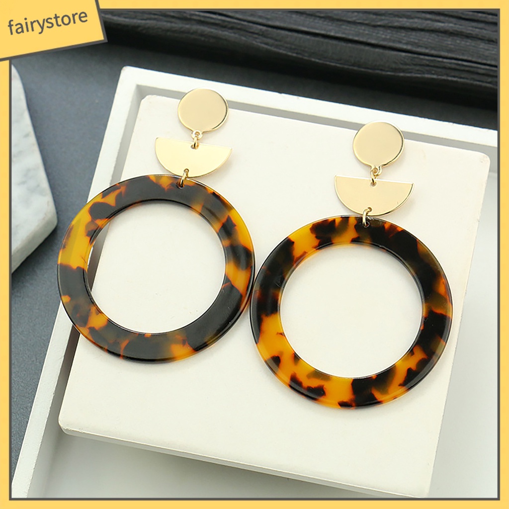 1 Đôi Bông Tai Acrylic Dáng Dài In Họa Tiết Da Báo Thanh Lịch Dành Cho Nữ