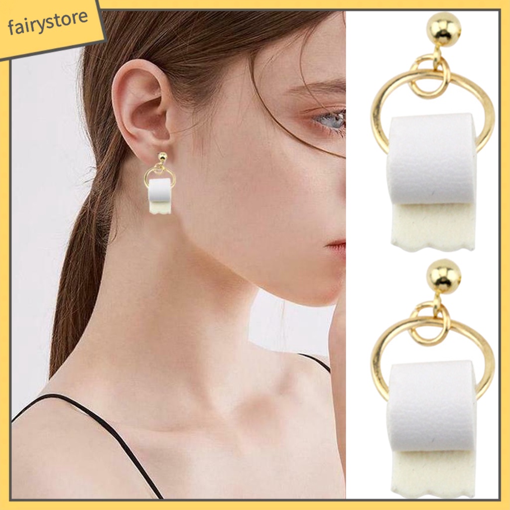 [FRO] Khuyên Tai Thả Hình Cuộn Toilet Bằng Giả Da Tinh Tế Cho Nữ Cuộc Sống Hàng Ngày