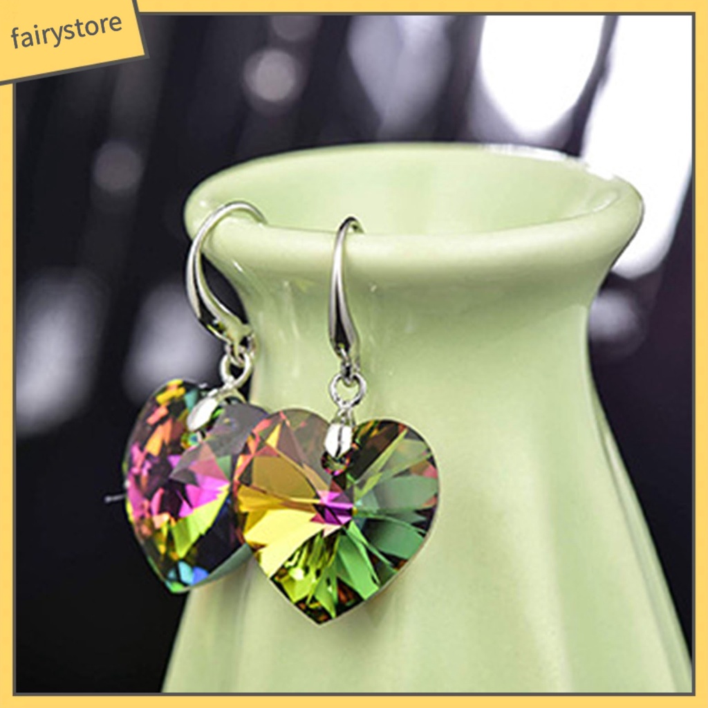 1 Cặp Bông Tai Móc Hình Trái Tim Đính Pha Lê Giả Thời Trang