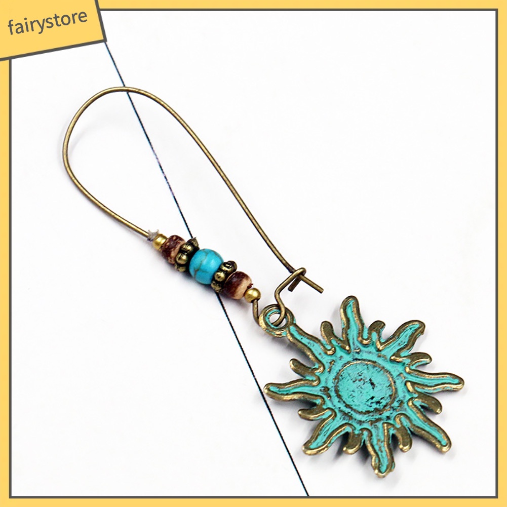 Bông Tai Hình Hoa Hướng Dương Đính Đá Ngọc Lam Giả Phong Cách Vintage Dành Cho Nữ