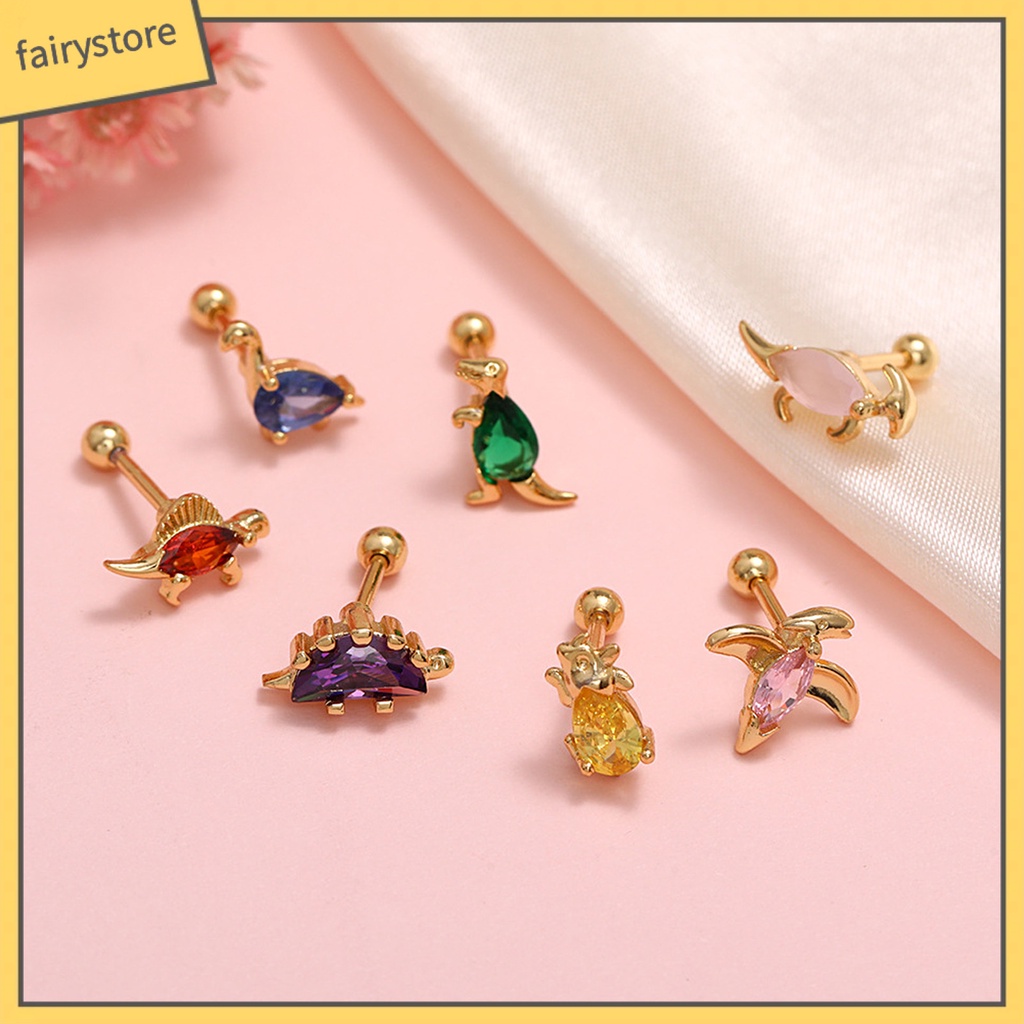 1 Bông Tai Hình Khủng Long Bằng Hợp Kim Đính Đá Zircon Dành Cho Nữ