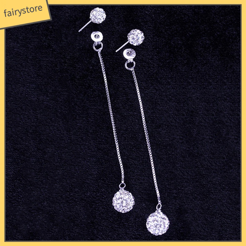 Bông Tai Dáng Dài Đính Đá Phối Tua Rua Sang Trọng Cho Nữ