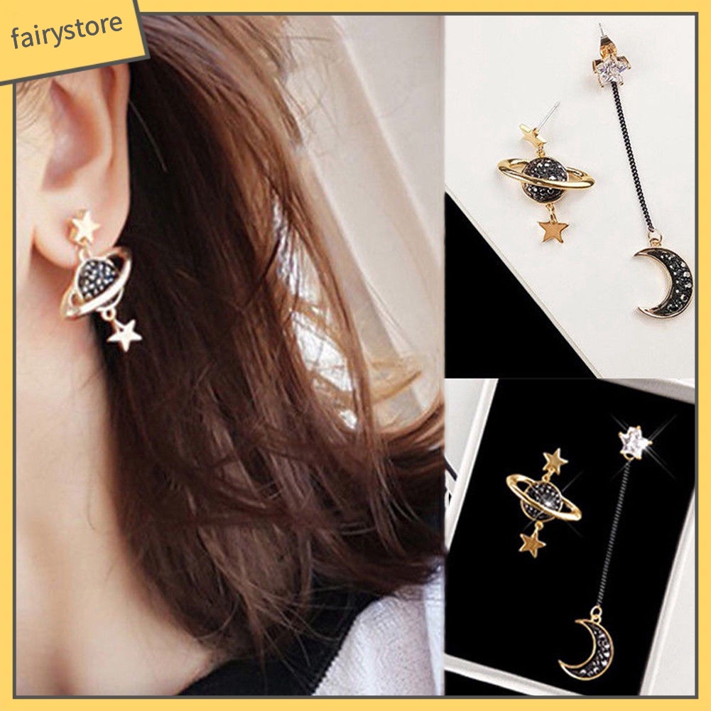Đôi Khuyên Tai Hình Trăng Sao Đính Đá Thời Trang Cho Nữ