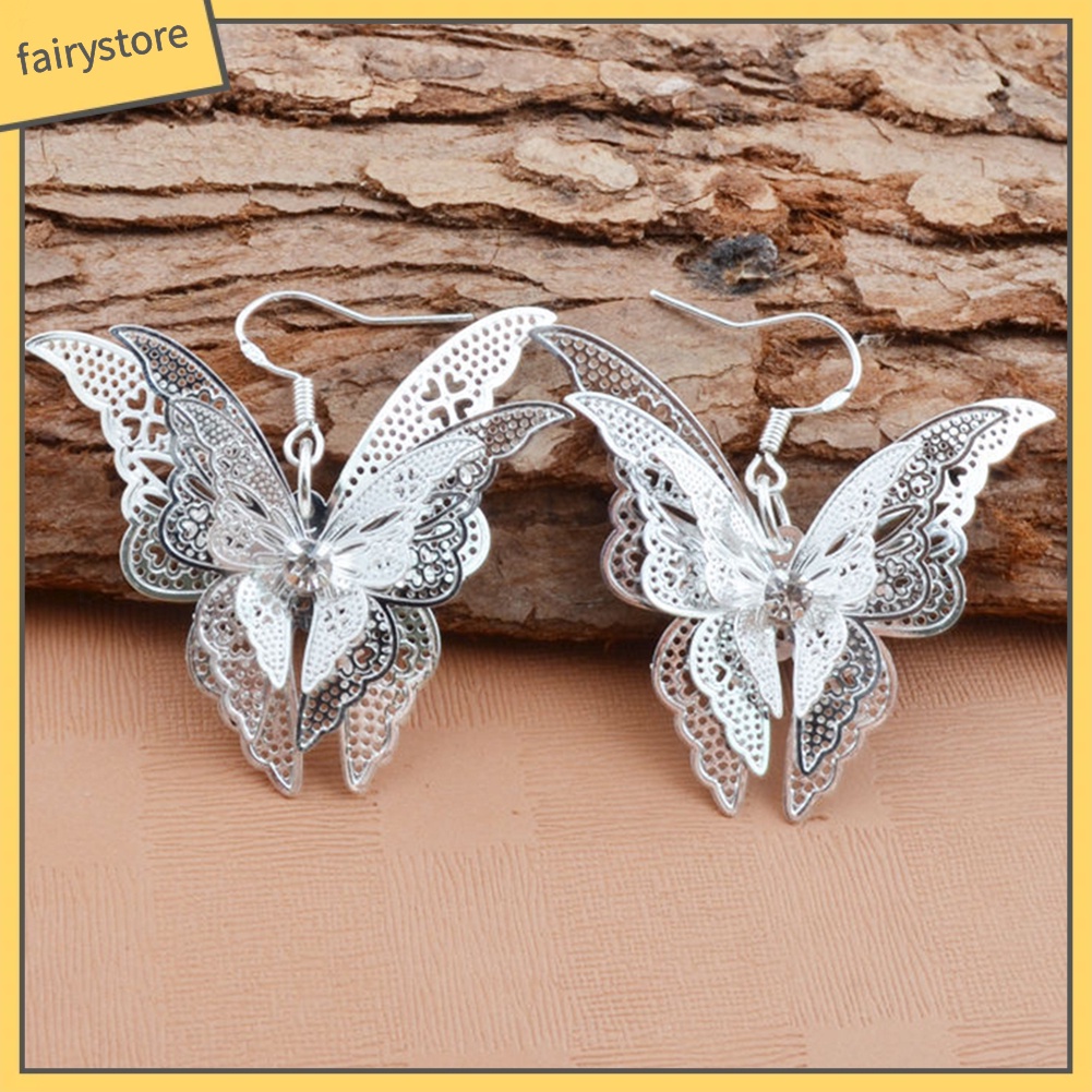 Bông Tai Hình Bướm Rỗng Đính Đá Zircon Phong Cách Vintage Dành Cho Nữ