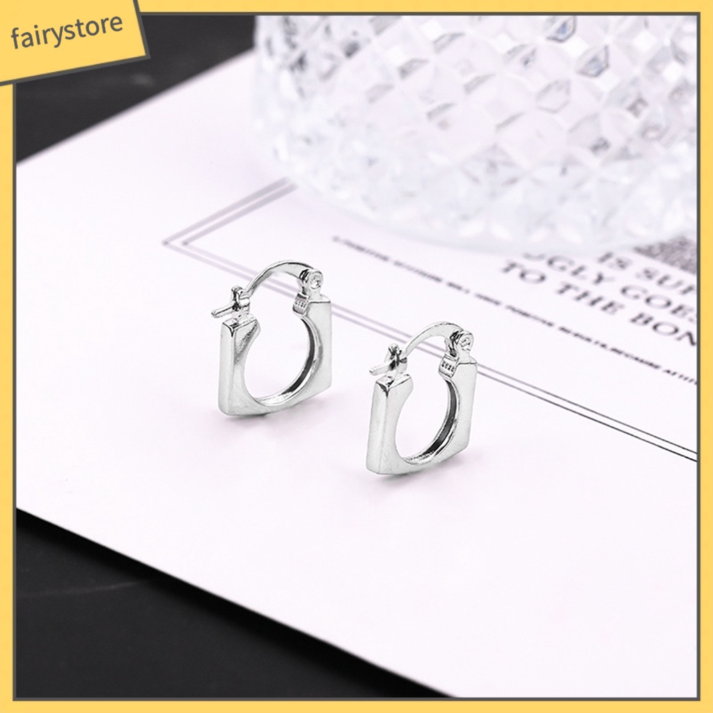 1 Khuyên Tai Lủng Lẳng Mặt Vuông Dày Mịn Phong Cách Hip Hop Unisex