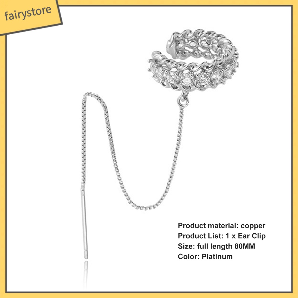 [FRO] 1 Bông Tai Kẹp Hình Khối Lập Phương Đính Đá Zircon Cổ Điển Tua Rua Trang Sức Dự Tiệc Cưới