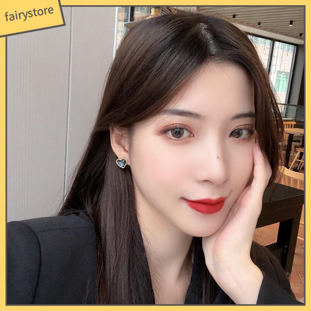 1 Đôi Bông Tai Hình Trái Tim Mạ Điện Phong Cách Hàn Quốc Dành Cho Nữ