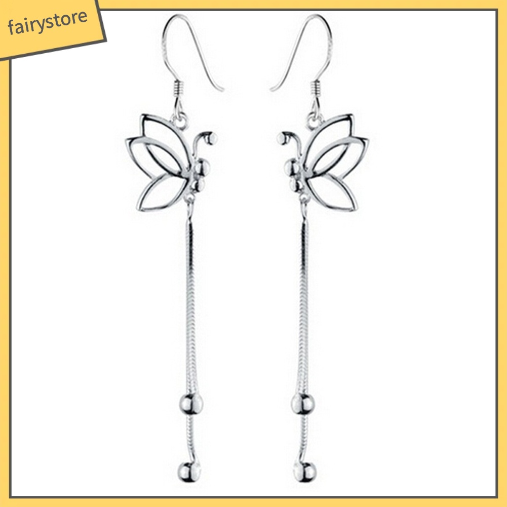 Bông Tai Dáng Dài Hình Bướm Rỗng Phối Tua Rua Thời Trang Dự Tiệc Cho Nữ