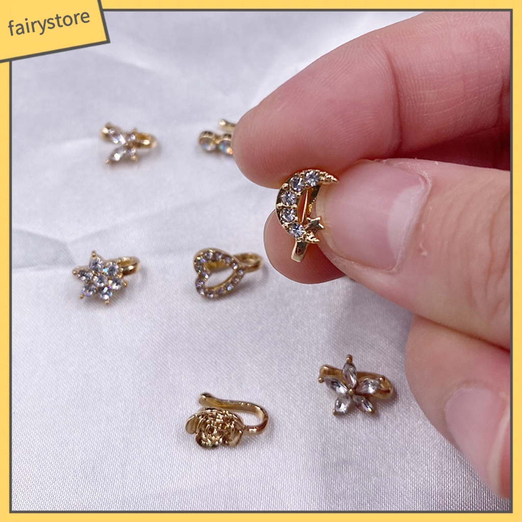 [FRO] Set 9 Khuyên Mũi Đính Kim Cương Giả Hình Xương / Mặt Trăng / Bông Hoa Không Cần