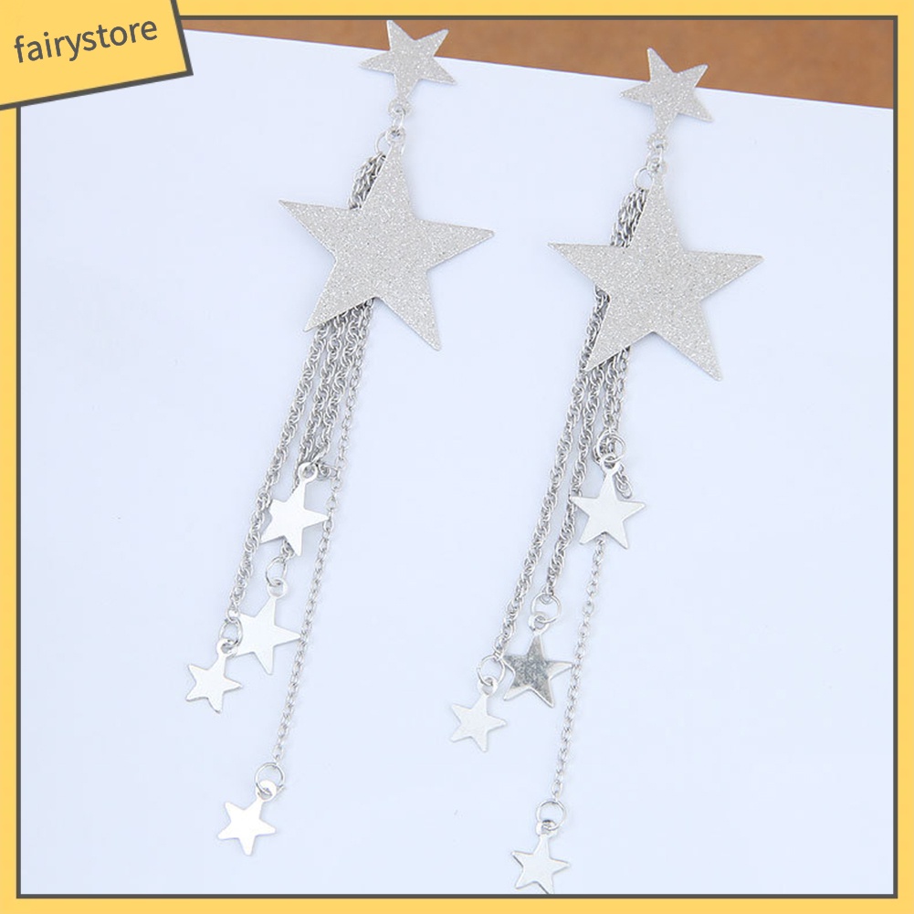 Bông Tai Ngôi Sao Năm Cánh Dáng Dài Tua Rua Thời Trang Cho Nữ