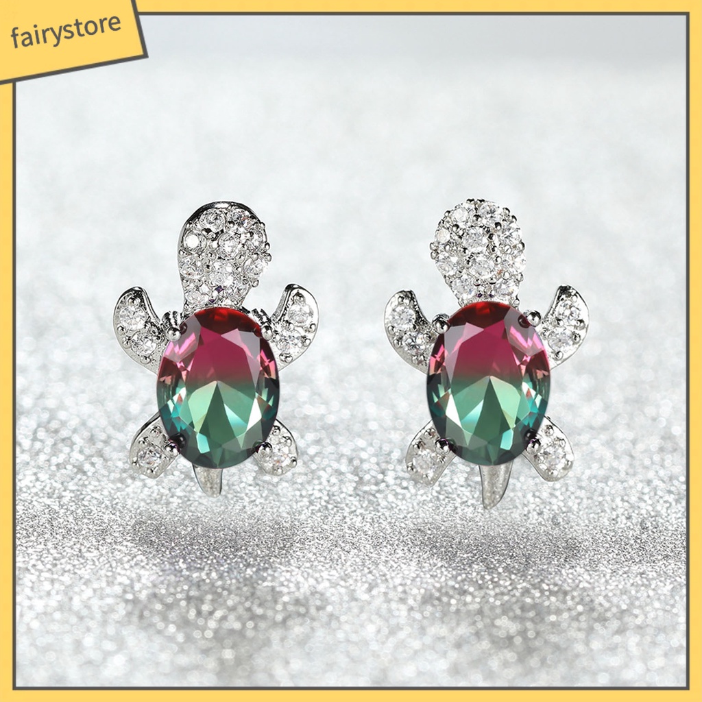 1 Đôi Bông Tai Hình Rùa Đính Đá Dễ Thương Dành Cho Nữ