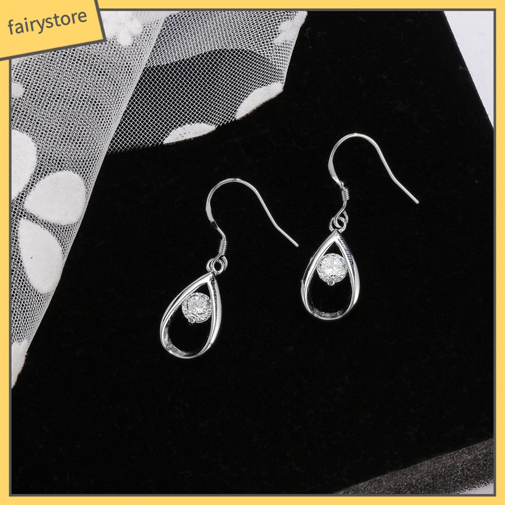 Khuyên Tai Móc Hình Giọt Nước Đính Đá Zircon Sang Trọng Cho Nữ