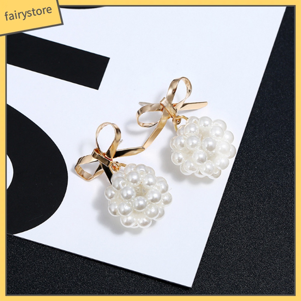 Bông Tai Hình Nơ Đính Ngọc Trai Giả Thời Trang Dành Cho Nữ