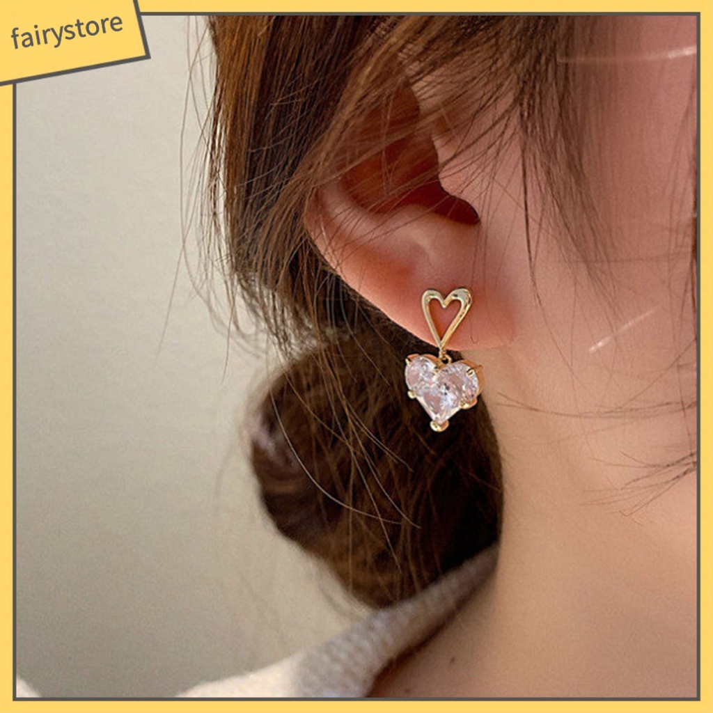 Set 1 / 1 Cặp Bông Tai / Vòng cổ Hình Trái Tim Đính Pha Lê Lấp Lánh Thời Trang Cho Nữ