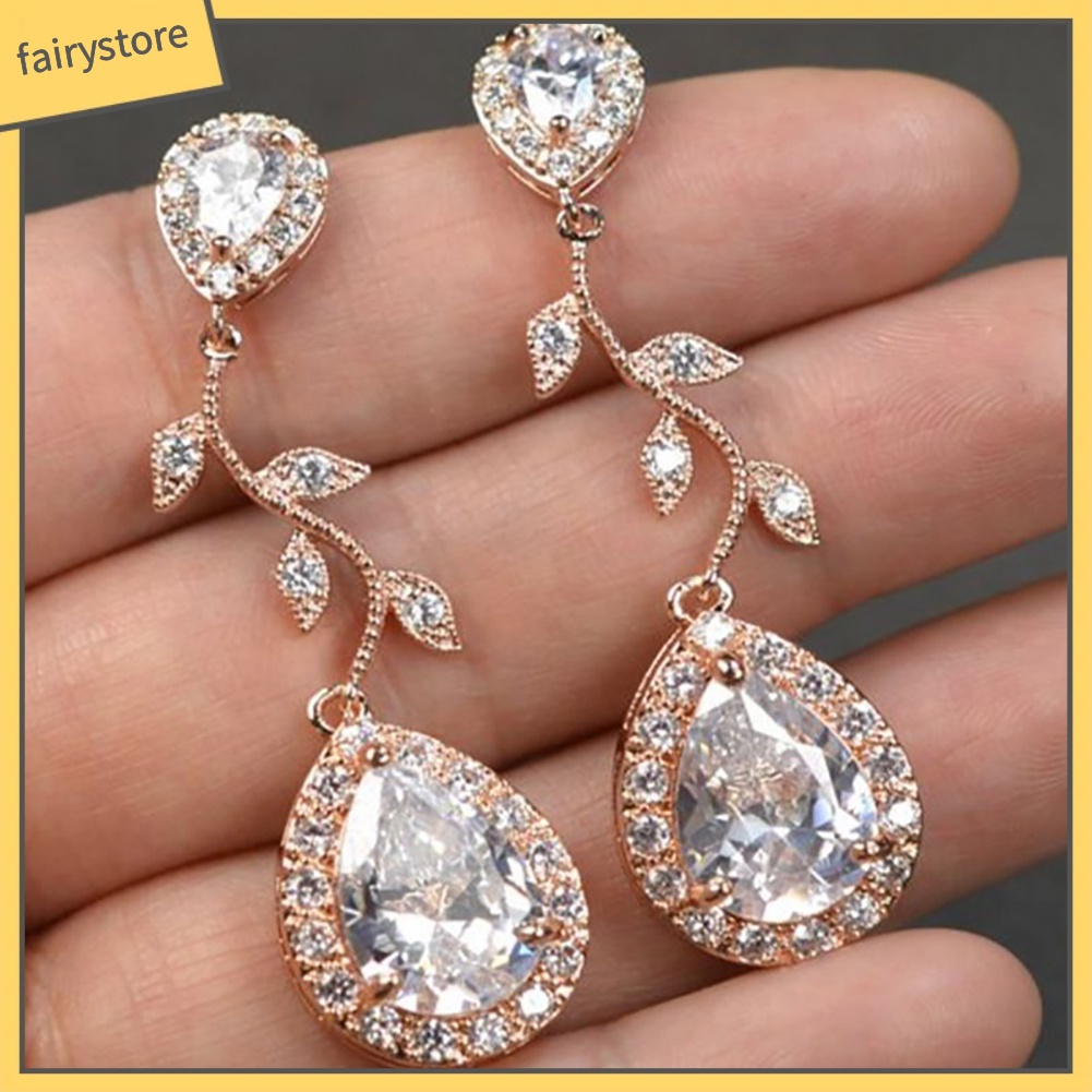 Bông Tai Hình Giọt Nước Đính Đá Zircon Thời Trang Dành Cho Nữ