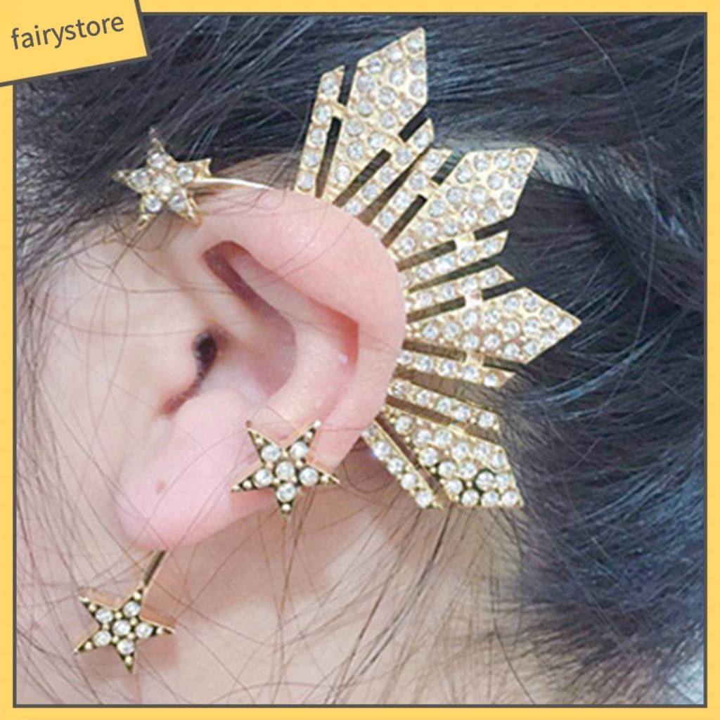 1 Khuyên Kẹp Vành Tai Không Xỏ Lỗ Hình Quạt / Ngôi Sao Đính Pha Lê Lấp Lánh Thời Trang Dự Tiệc Cho Nữ