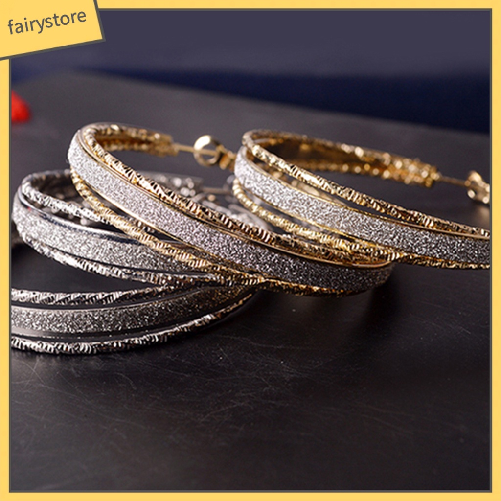 1 Đôi Bông Tai Tròn Hợp Kim Lấp Lánh Thời Trang Cho Nữ