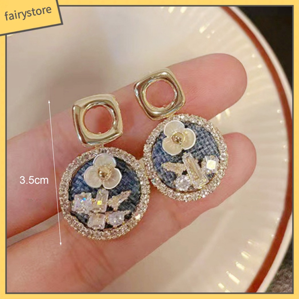 1 Đôi Bông Tai Hình Hoa Đính Ngọc Trai Giả Phong Cách Pháp