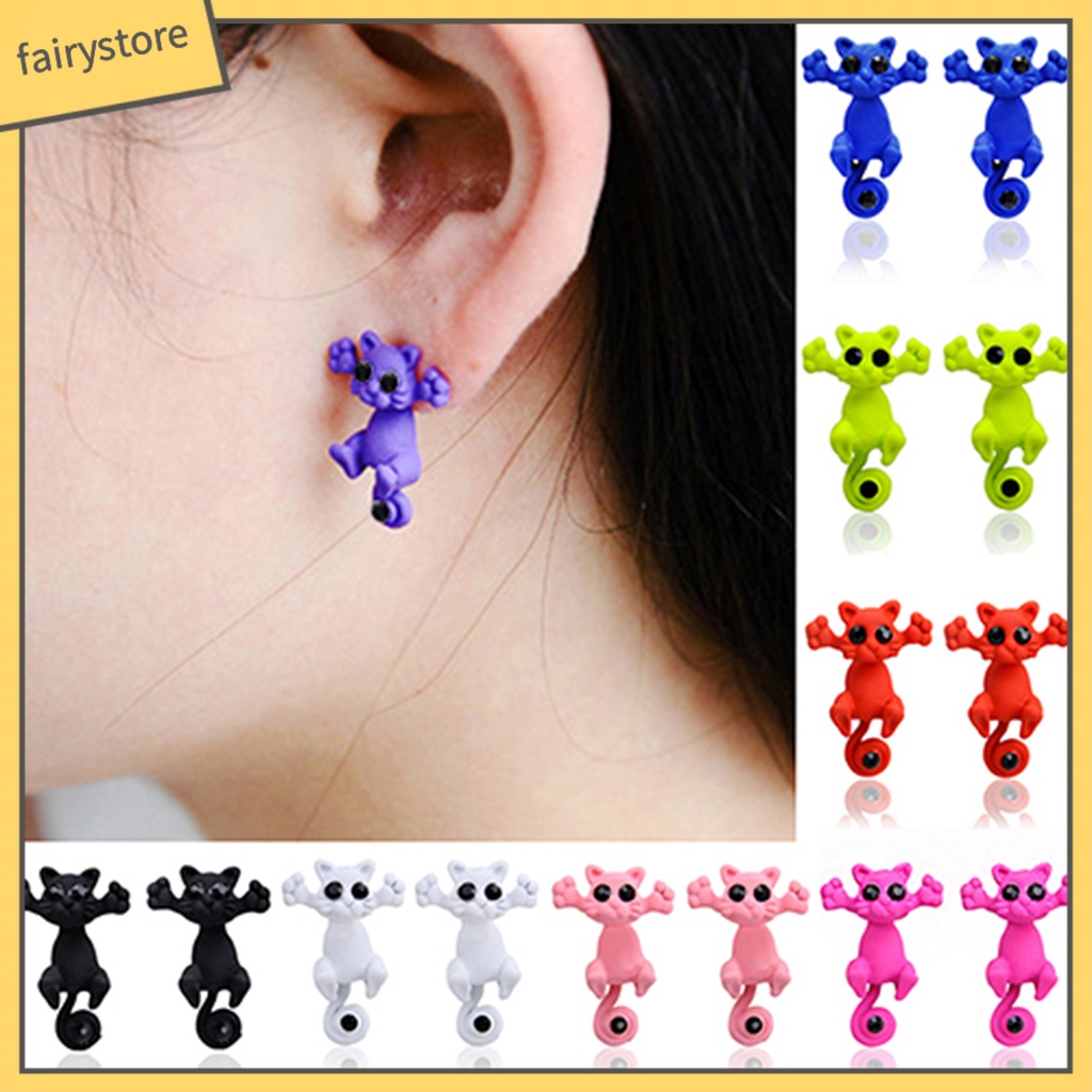 Bông Tai Hình Mèo Hoạt Hình Phong Cách Punk Dễ Thương Cho Nữ