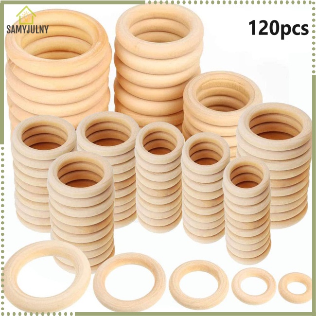 Set 120 Vòng Gỗ Tròn 5 Kích Cỡ Tự Nhiên Làm Trang Sức