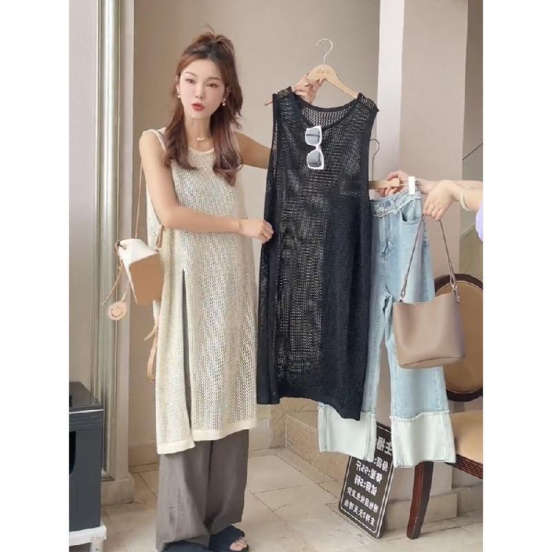 Áo Dệt Kim Sát Nách Chống Nắng Thiết Kế Xẻ Tà Thời Trang Mùa Hè Pháp Hàng Mới 2023 Dành Cho Bạn Nữ