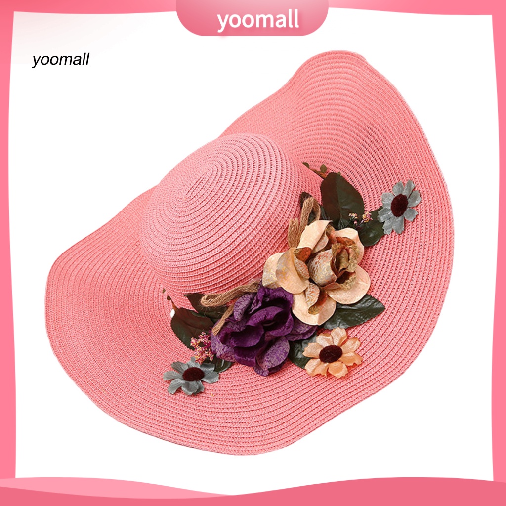 Mũ Rộng Vành Đính Hoa Nhiều Màu Sắc Có Thể Điều Chỉnh Thời Trang