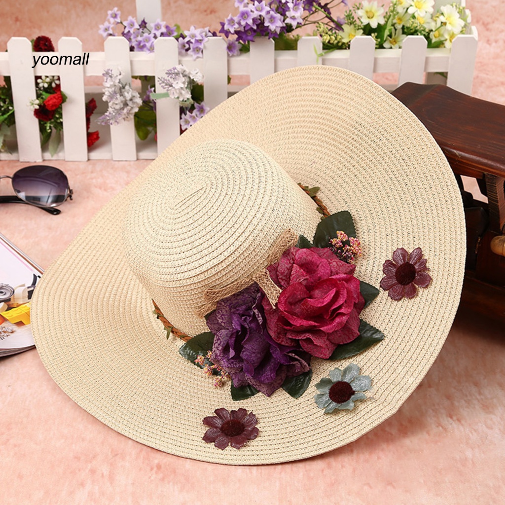 Mũ Rộng Vành Đính Hoa Nhiều Màu Sắc Có Thể Điều Chỉnh Thời Trang