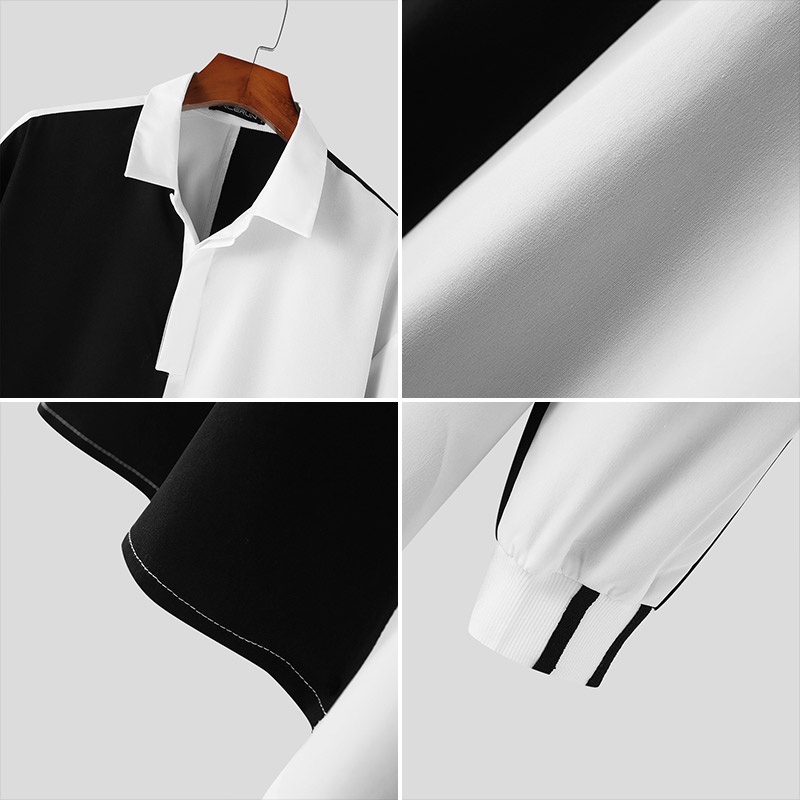 XMAN Hàn Quốc cao cấp màu đen va chạm áo polo dài tay áo T-shirt