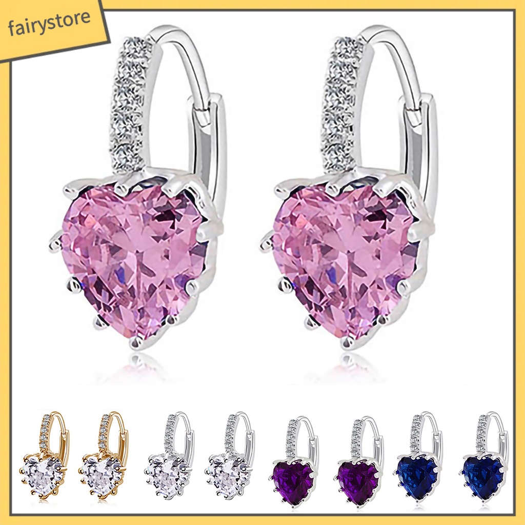 Bông Tai Hình Trái Tim Đính Đá Bằng Hợp Kim