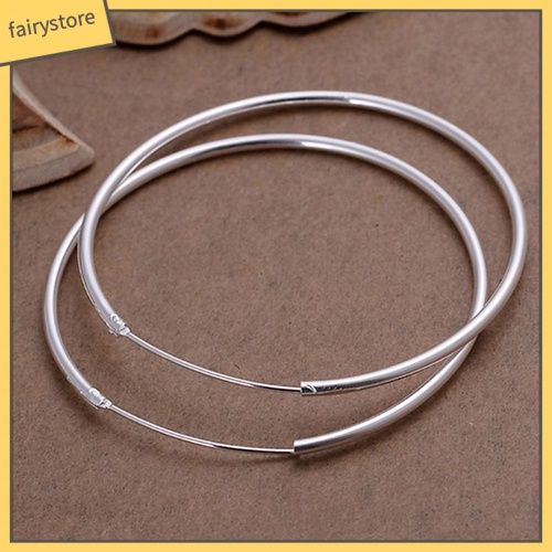 1 Đôi Bông Tai Hình Tròn Lớn Mạ Bạc Thời Trang Dành Cho Nữ