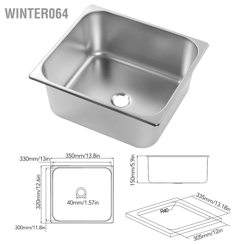 Winter064 Undermount Bồn Rửa Chén L330 W300 H150mm Thép Không Gỉ 304 Cổng Thoát Nước 40Mm Cho Thuyền RV Nhà Bếp Phòng Tắm