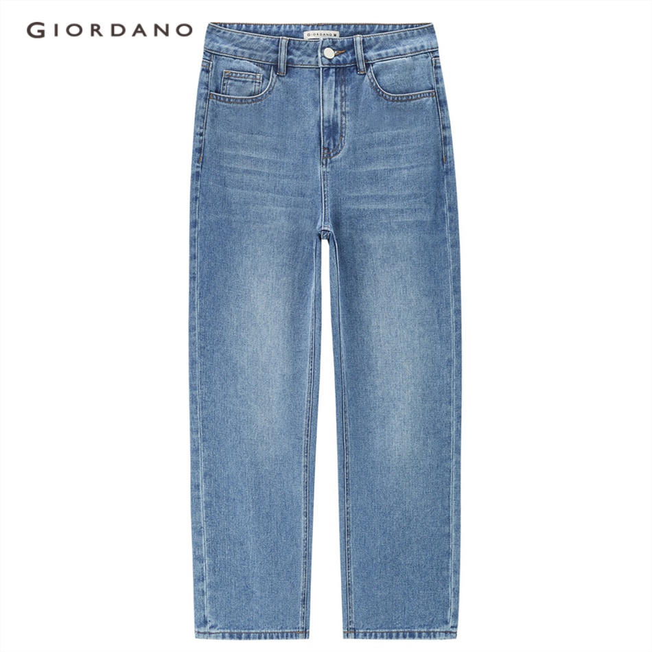 Giordano Quần Jean denim Lưng Cao Phối Túi Giả Màu Tương Phản Cá Tính Cho Nữ 18423203