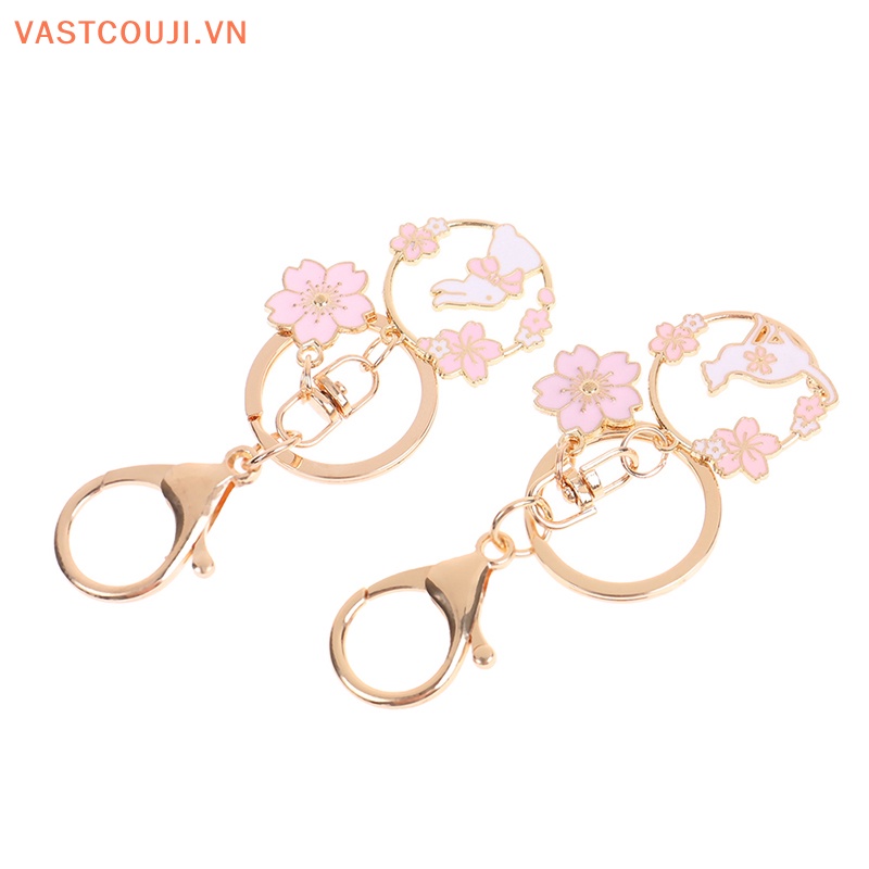 Móc Khóa Hình Thỏ / Mèo / Hoa Tráng Men Dễ Thương Dùng Làm Quà Tặng