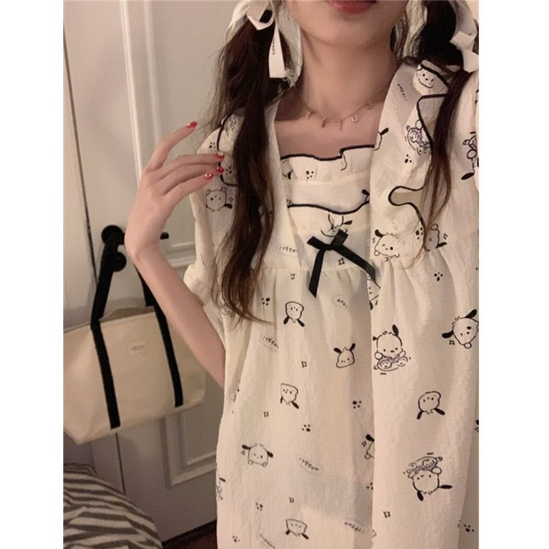 Đầm Ngủ Tay Ngắn In Họa Tiết Hoạt Hình Phong Cách Nhật Bản Dễ Thương Thời Trang Mùa Hè Cho Nữ