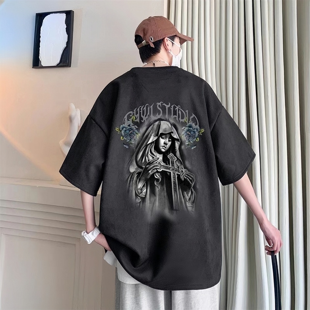 Áo Thun Tay Ngắn Dáng Rộng Phong Cách Hip Hop Âu Mỹ Thời Trang Mùa Hè Cho Nam 320g