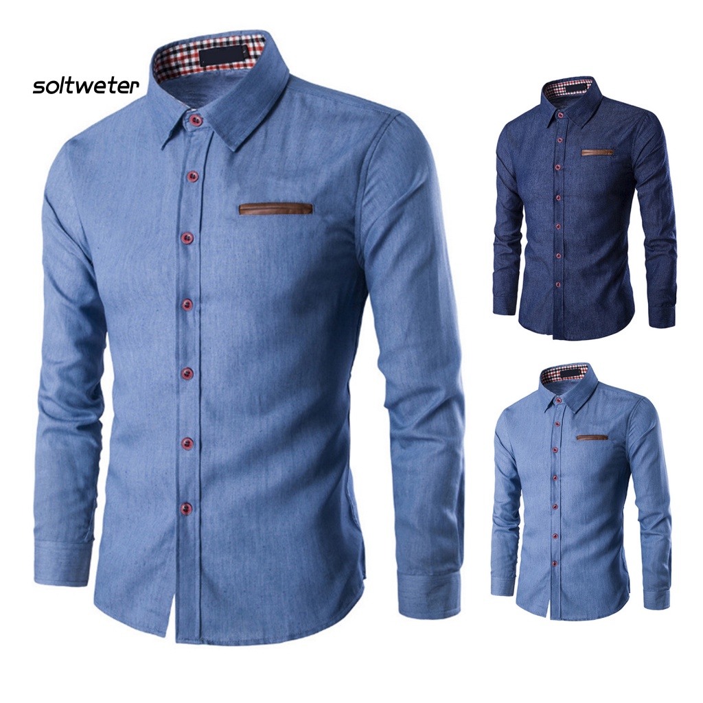 Áo Sơ Mi Denim Tay Dài Màu Sắc Đơn Giản Thoáng Khí Thời Trang Công Sở Cho Nam