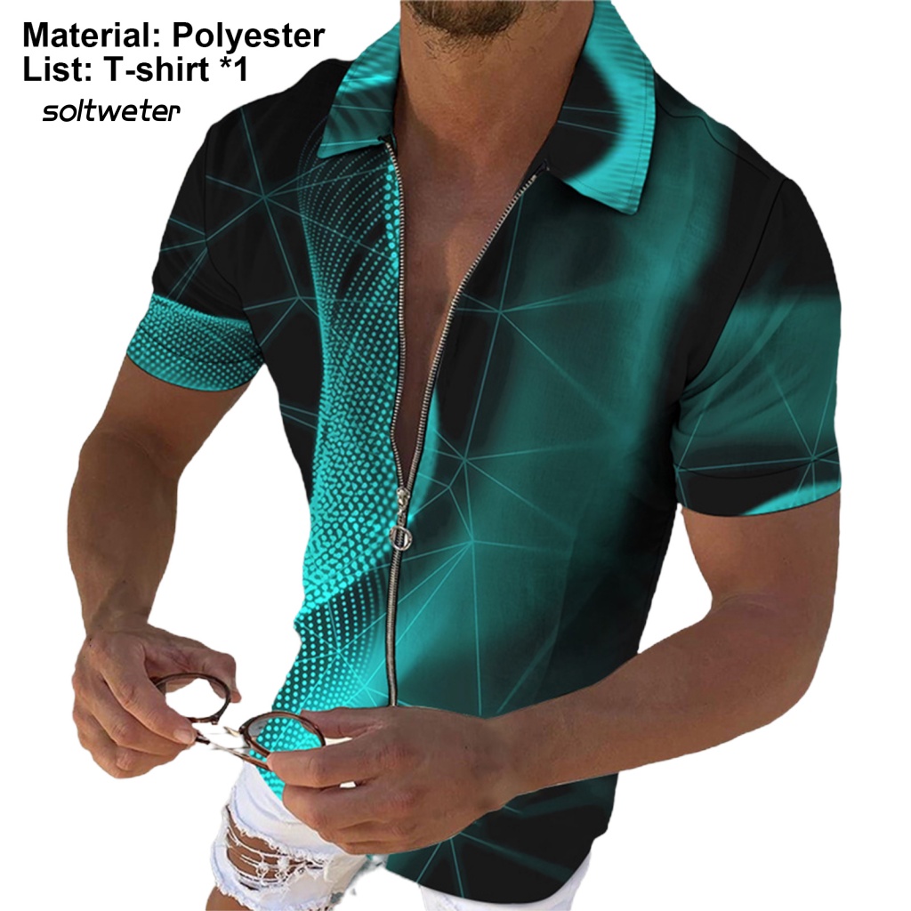 Áo Thun Ngắn Tay Cổ Bẻ In Họa Tiết 3D Màu Gradient Thời Trang Mùa Hè