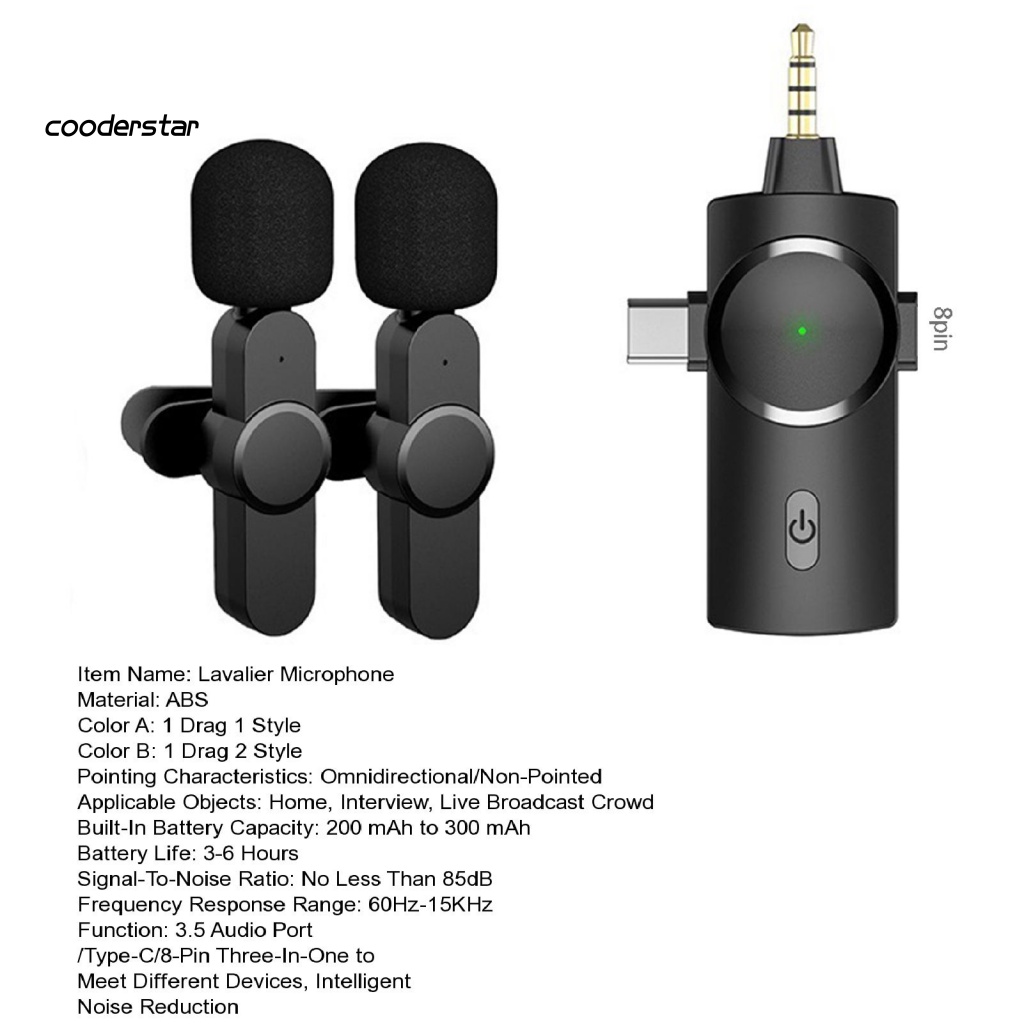 1 Bộ Micro Không Dây 2.4G 3.5mm / Type-C / 8-Pin Giảm Tiếng Ồn Đa Hướng