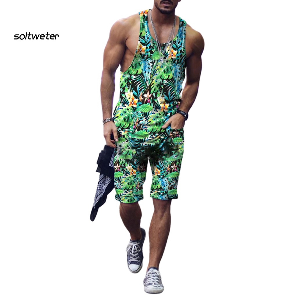 1 Bộ Áo Sát Nách Cổ Tròn In Họa Tiết Kỹ Thuật Số Phối Quần Short Thời Trang Đi Biển Mùa Hè