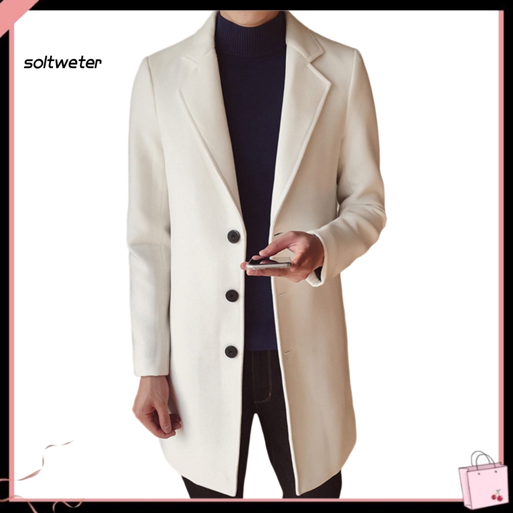 St Áo Khoác Nam Màu Trơn Dáng Ôm Cài Nút Cổ Bẻ Phong Cách Doanh Nhân Thời Trang Thu Đông