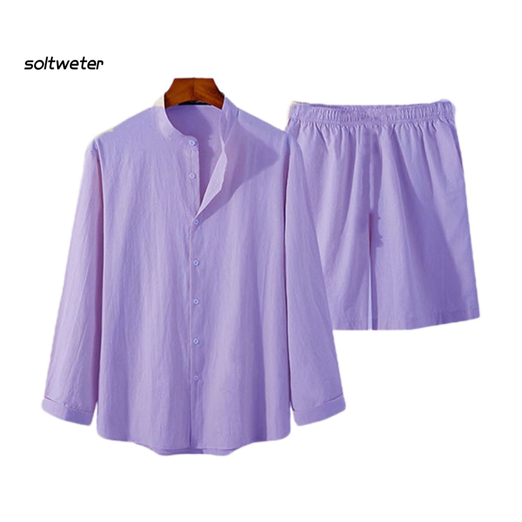 Bộ Đồ Thể Thao Áo Cardigan Cổ Đứng Cài Một Hàng Nút Phối Quần Dài Màu Trơn Thời Trang Mùa Hè