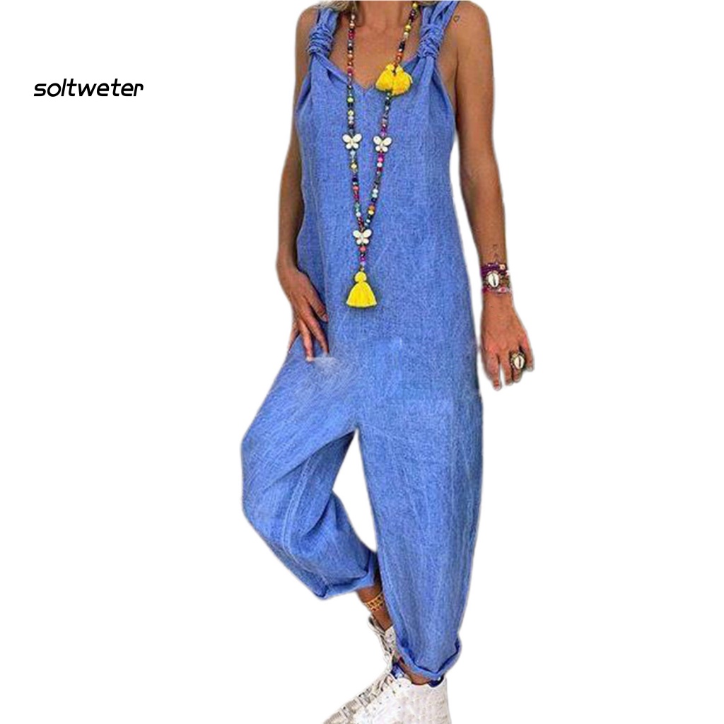 Áo liền quần Hai Dây Thắt Nút Màu Sắc Trơn Thời Trang Đường Phố Cho Nữ